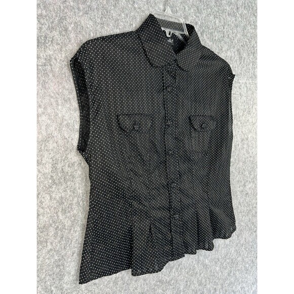 Rafaella Top Black Polka Dot Button Up Sleeveless Blouse Womens Size 14 Business - Picture 3 of 9
